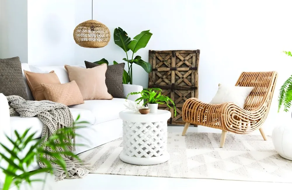 Mây tre vật liệu decor với kiểng lá